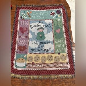 vintage woven tapestry throw blanket titled "My Grandma & Me 50”x60”